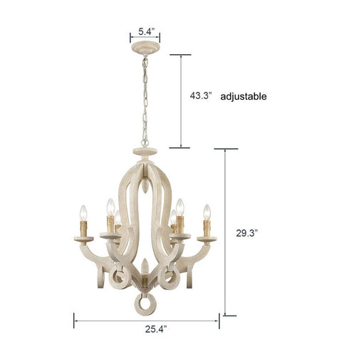Weathered Wooden Chandeliers Rustic 6 Light Sculpted Candle Light Fixture